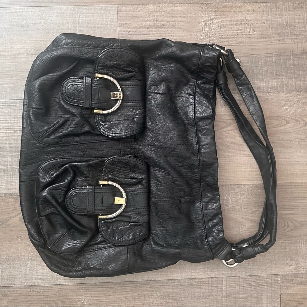 B. Makowsky Black Leather Shoulder Bag